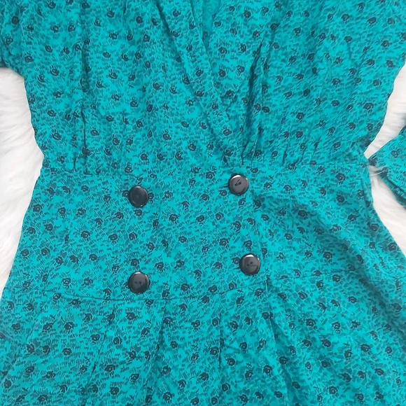 Vintage Lapel Waist Pleated Dress Micro Floral - Picture 4 of 11